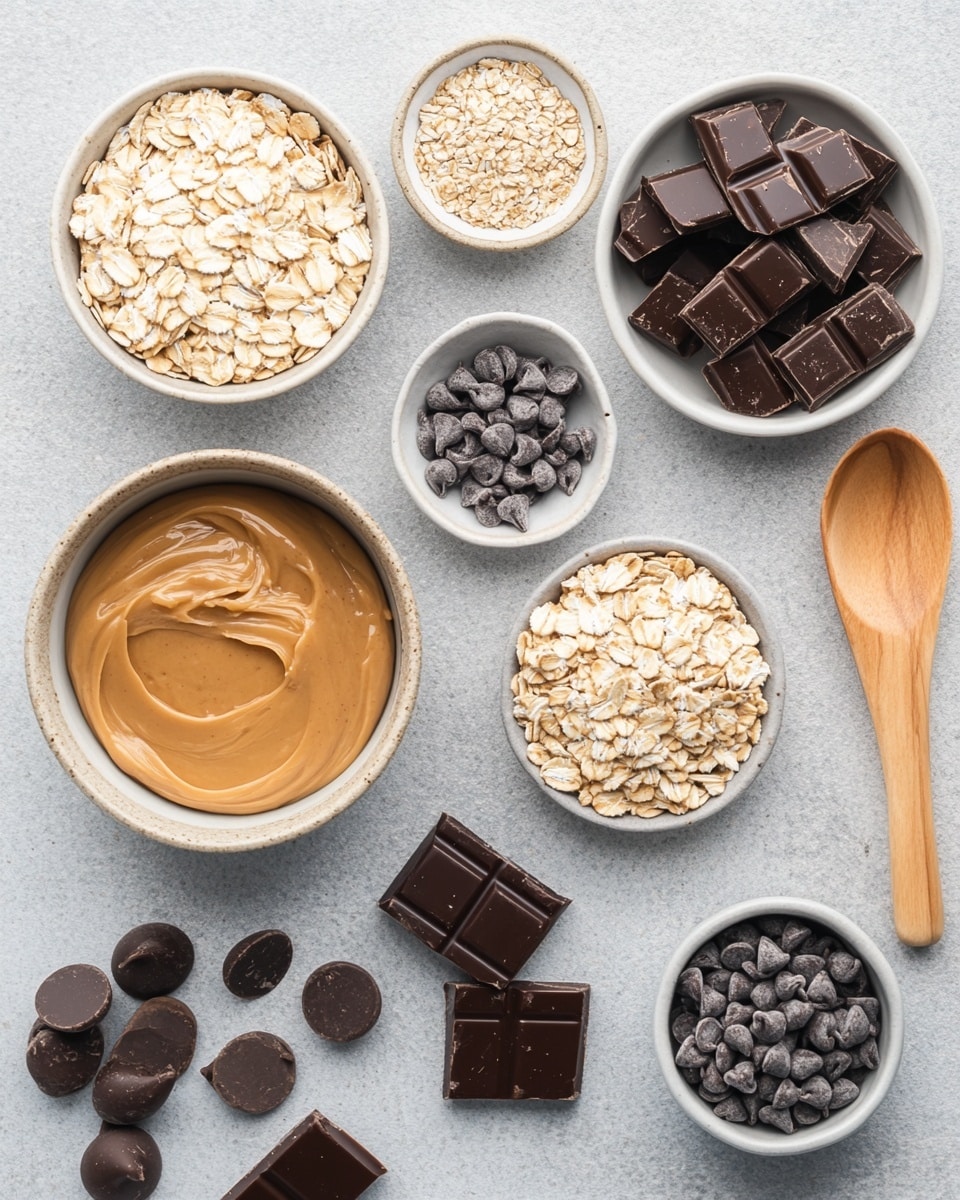 A close-up shows a woman's hand holding a small round dessert with two layers: the bottom layer is thick, light brown and nutty with a slightly rough texture, and the top layer is smooth, shiny dark chocolate that covers the entire top and drips a little over the edges. In the background, there are several similar desserts stacked and placed on a wooden board with some scattered light nuts around. The whole scene is set on a white marbled texture. photo taken with an iphone --ar 4:5 --v 7