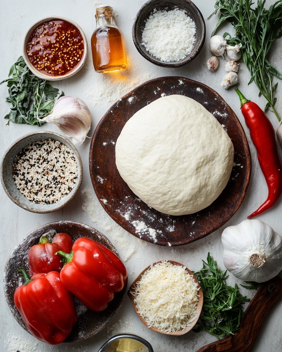 The image shows a close-up of a small pizza with a golden brown crust that is slightly charred and bubbly around the edges. The pizza has one slice being pulled away, revealing melted white cheese with a creamy texture stretching between the slice and the rest of the pizza. The top layer has scattered browned cheese spots and small pieces of red tomato and green herbs sprinkled evenly. There is also a light dusting of grated cheese or seasoning on top. The pizza is on a dark wooden board with some flour sprinkled around, all set on a white marbled surface. photo taken with an iphone --ar 4:5 --v 7