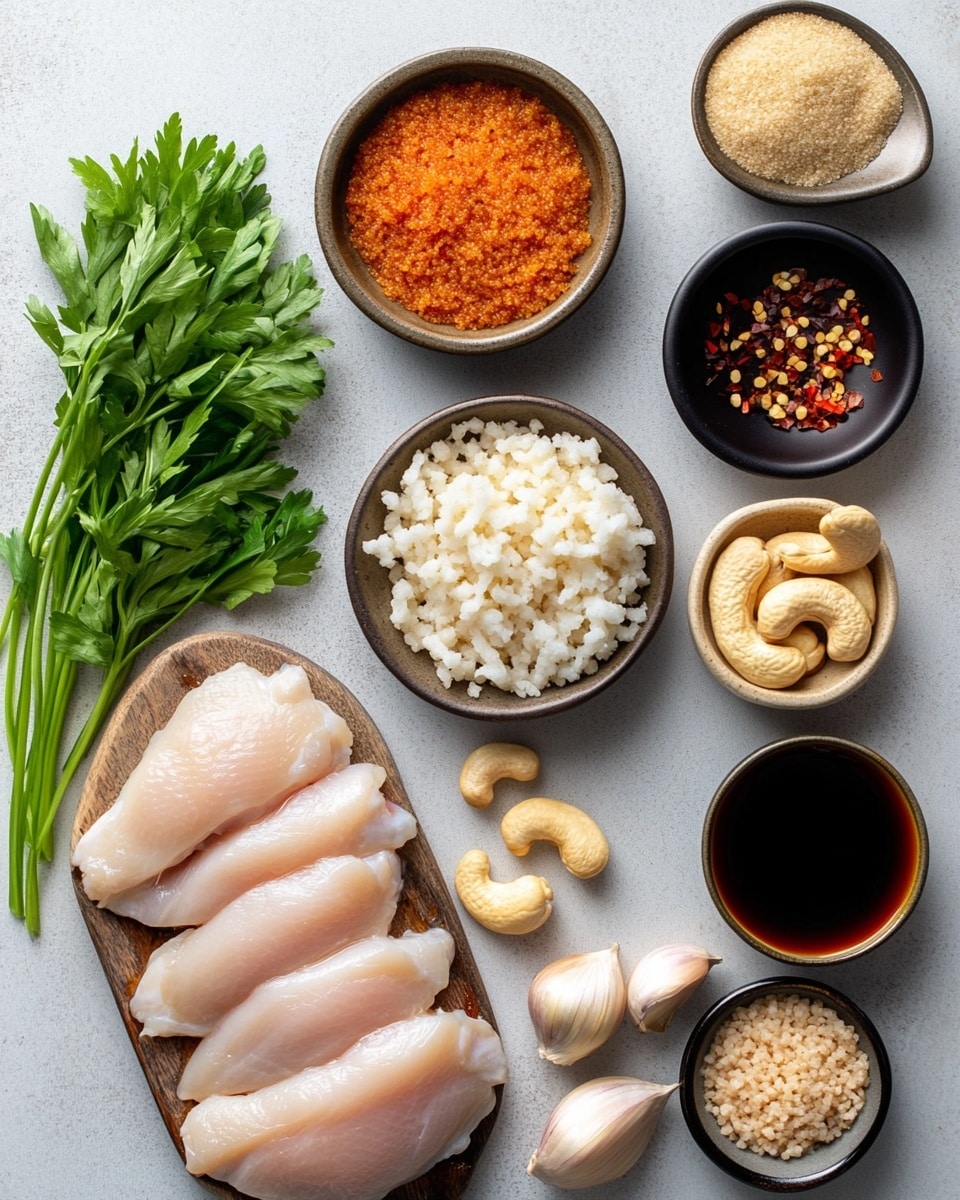 The image shows a black pot filled with small pieces of brown cooked chicken covered in a shiny sauce, mixed with pale cashew nuts and green chopped scallions scattered on top. A wooden spoon is partially in the pot, scooping some of the chicken and nuts, adding a rustic touch. The background is a white marbled surface. photo taken with an iphone --ar 4:5 --v 7