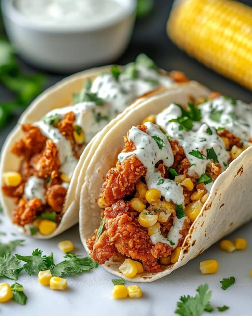 Fried Chicken Street Corn Tacos with Jalapeno Lime Ranch Recipe
