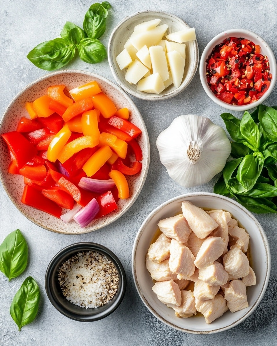 A white shallow bowl holds a creamy shredded chicken dish with a light beige color mixed with small green herb pieces and red spice flakes, creating a textured look. Scattered on top are bright yellow pepper-like vegetables that add a pop of color. A gold fork is placed inside the bowl on the right side, slightly lifting some of the shredded chicken. The bowl rests on a soft white cloth with faint pink stripes, all set against a white marbled surface. photo taken with an iphone --ar 4:5 --v 7
