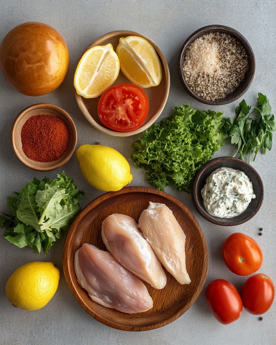 A sandwich with five layers is shown on a white plate on a white marbled surface. The bottom layer is a light brown sandwich bun. On top of it is a white creamy layer, followed by bright green leafy lettuce. Next is a thick, grilled patty with a slightly charred, golden brown color. Above the patty are round slices of purple onion, red tomato, and green avocado. The sandwich is topped with a smooth, shiny, golden brown bun. On the plate beside the sandwich are three slices of light green avocado. Photo taken with an iphone --ar 4:5 --v 7
