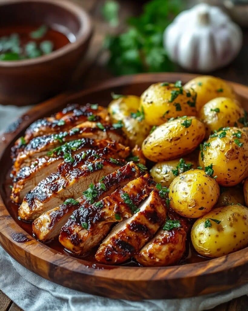 Honey BBQ Chicken with Creamy Garlic Parmesan Potatoes Recipe