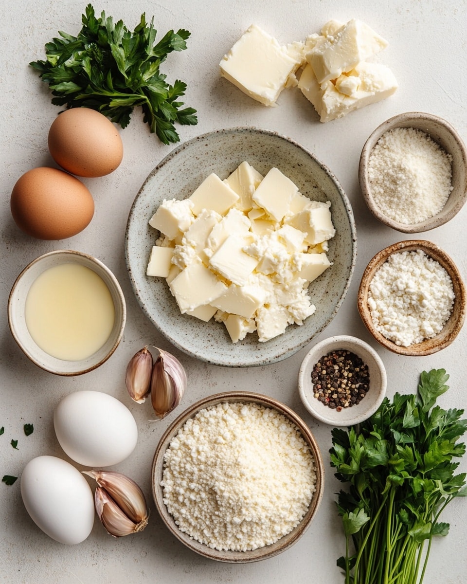 The image shows two rolled pasta pieces covered with creamy white and light golden brown sauce, sitting on a white plate with a few green herb sprinkles on top, and a small green leaf garnish on the side. The pasta rolls have ruffled edges and are filled with a creamy light-colored filling that is oozing out slightly onto the plate. Behind the plate, there is a large rectangular white baking dish with more pasta rolls covered in sauce, placed on a white marbled surface. In the blurry background, there is a bunch of fresh green leaves adding a fresh look. photo taken with an iphone --ar 4:5 --v 7