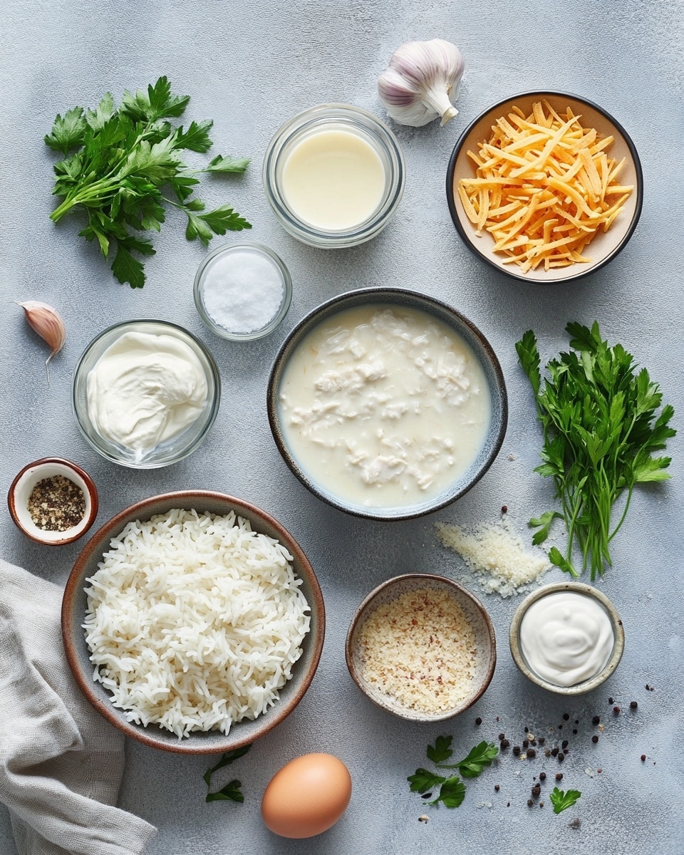 This image shows a close-up of a cheesy casserole being lifted with a gold spoon. The dish has three main layers: the top layer is golden brown crispy fried onions with a crunchy texture, the middle layer is creamy melted cheese with a smooth texture stretching as it is lifted, and the bottom layer is a soft creamy rice mixed with small green herb pieces. The casserole is in a white bowl with a thin gold rim, placed on a white marbled surface. Photo taken with an iphone --ar 4:5 --v 7