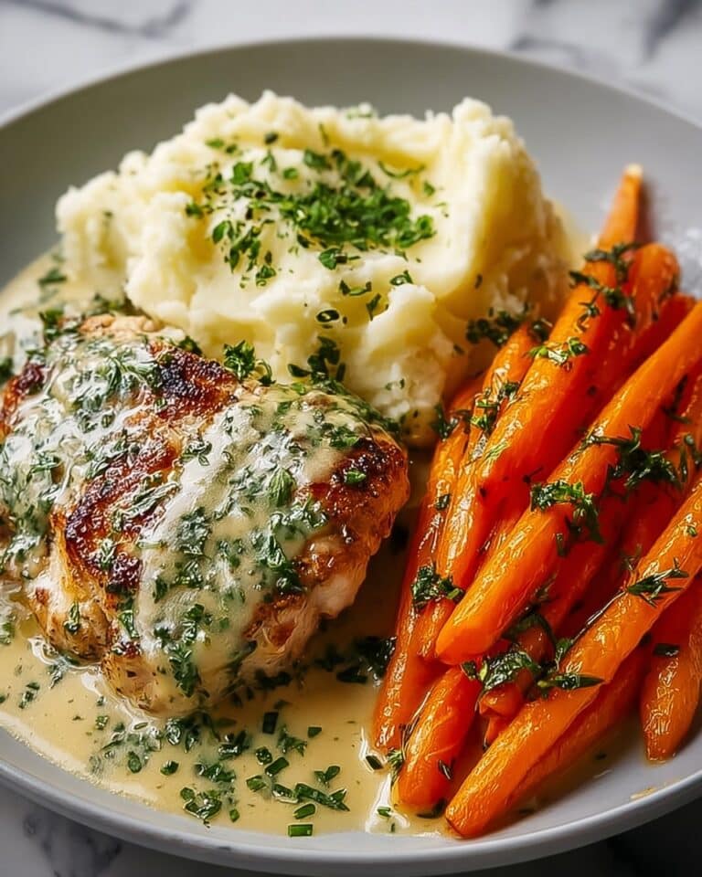 Creamy Herb Chicken with Mashed Potatoes and Glazed Carrots Recipe