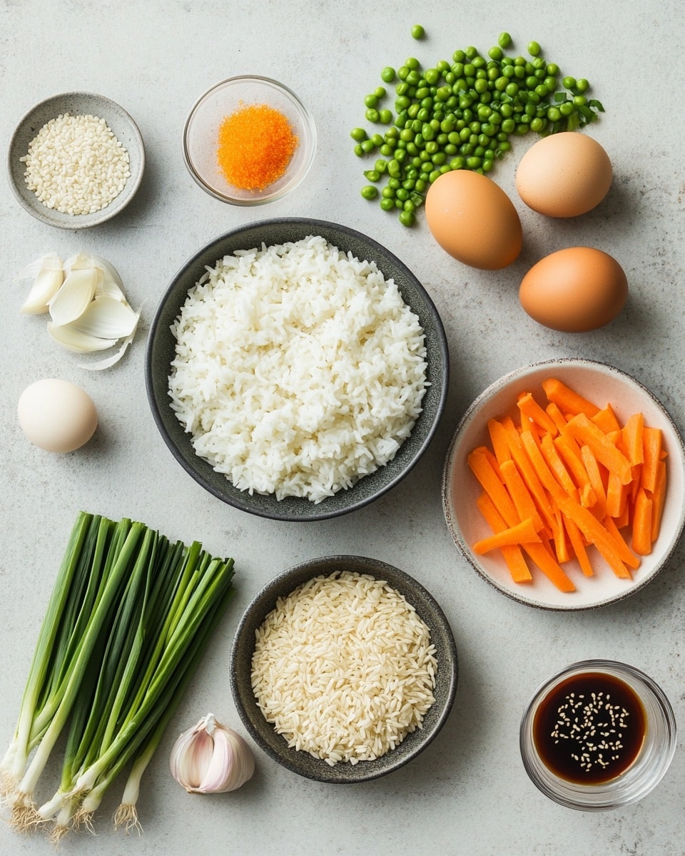 The image shows a close-up view of fried rice mixed with bright orange carrot cubes, green peas, soft scrambled egg pieces, and small bits of cooked onion, all stirred together. A light brown wooden spoon is placed in the rice, lifting some of the mixture, with the texture of each grain of rice visible. The colors contrast well, with the warm light brown rice as the base layer, orange and green vegetables distributed evenly, and yellow egg pieces scattered throughout. The background surface is a white marbled texture, enhancing the vibrant colors of the dish. Photo taken with an iphone --ar 4:5 --v 7