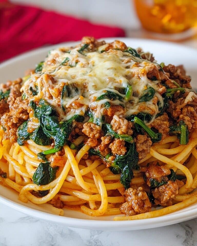 Garlic Butter Spaghetti with Cheesy Italian Sausage and Spinach Recipe