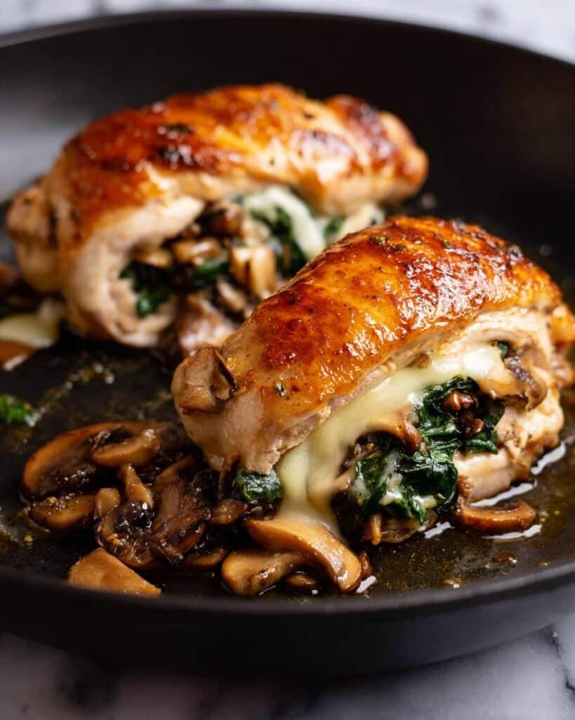 Mushroom and Spinach Stuffed Chicken Breast with Melting Mozzarella Recipe