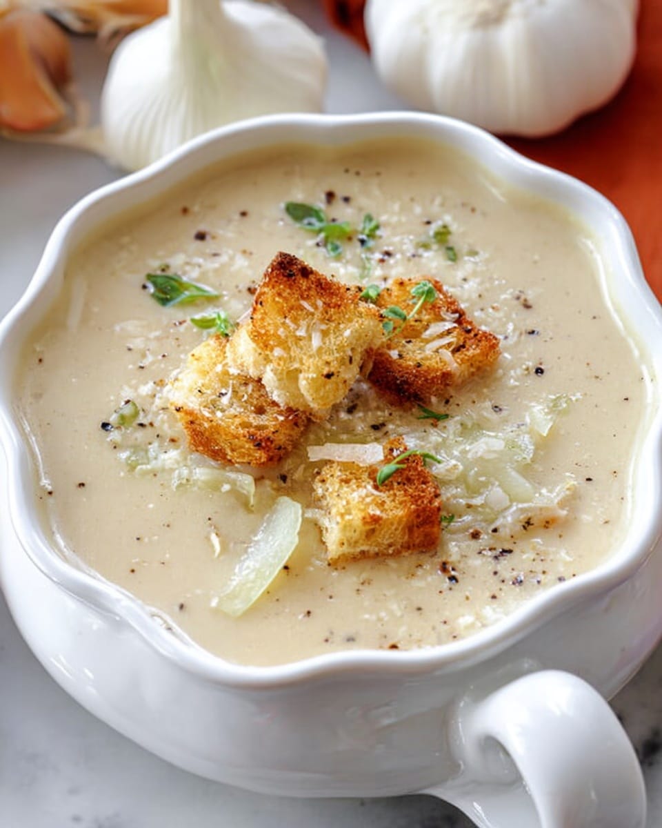 Roasted Garlic Soup with Parmesan Crisps Recipe