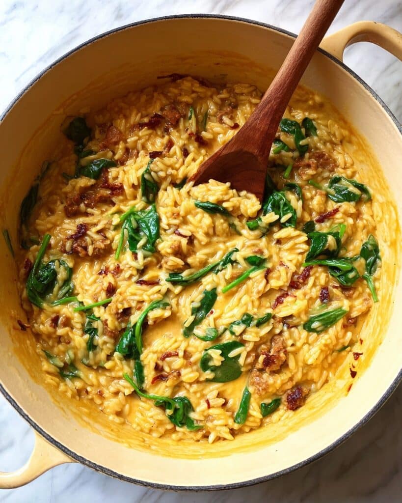 Ground Beef Orzo with Tomato Cream Sauce Recipe