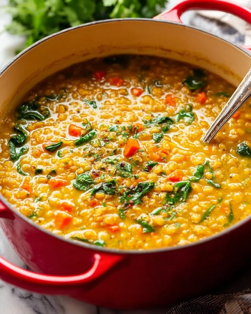 Creamy Lentil Spinach Soup with Garlic, Carrots, and Parmesan Recipe