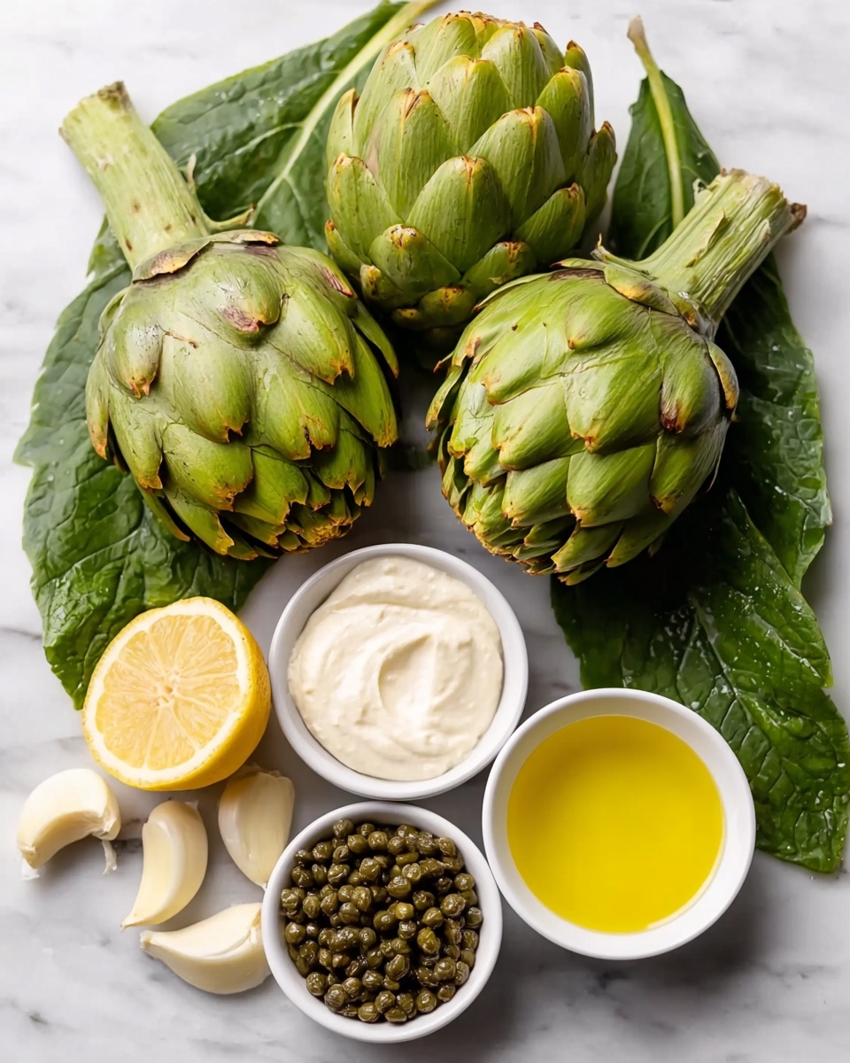 The image shows many roasted artichoke halves spread out on a white marbled surface. Each artichoke half has a yellow-green color with browned and slightly crispy edges, showing a texture that looks soft inside with some charred, darker spots on the outer leaves. The layers of the artichoke petals are visible, fanning out naturally with some oil and small bits of browned seasoning scattered around them. The whole scene shows a rustic and warm look, highlighting the roasted and caramelized quality of the artichokes. photo taken with an iphone --ar 4:5 --v 7