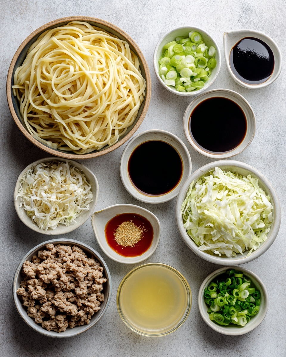 A bowl of glossy, wavy noodles mixed with dark brown minced meat and small bright green chopped onions on top. The noodles have a rich, shiny sauce coating that makes them look soft and flavorful. A pair of wooden chopsticks is holding up a bunch of noodles in the center of the image. The bowl is white and sits on a white marbled surface, with some scattered green onion pieces around it. Photo taken with an iphone --ar 4:5 --v 7
