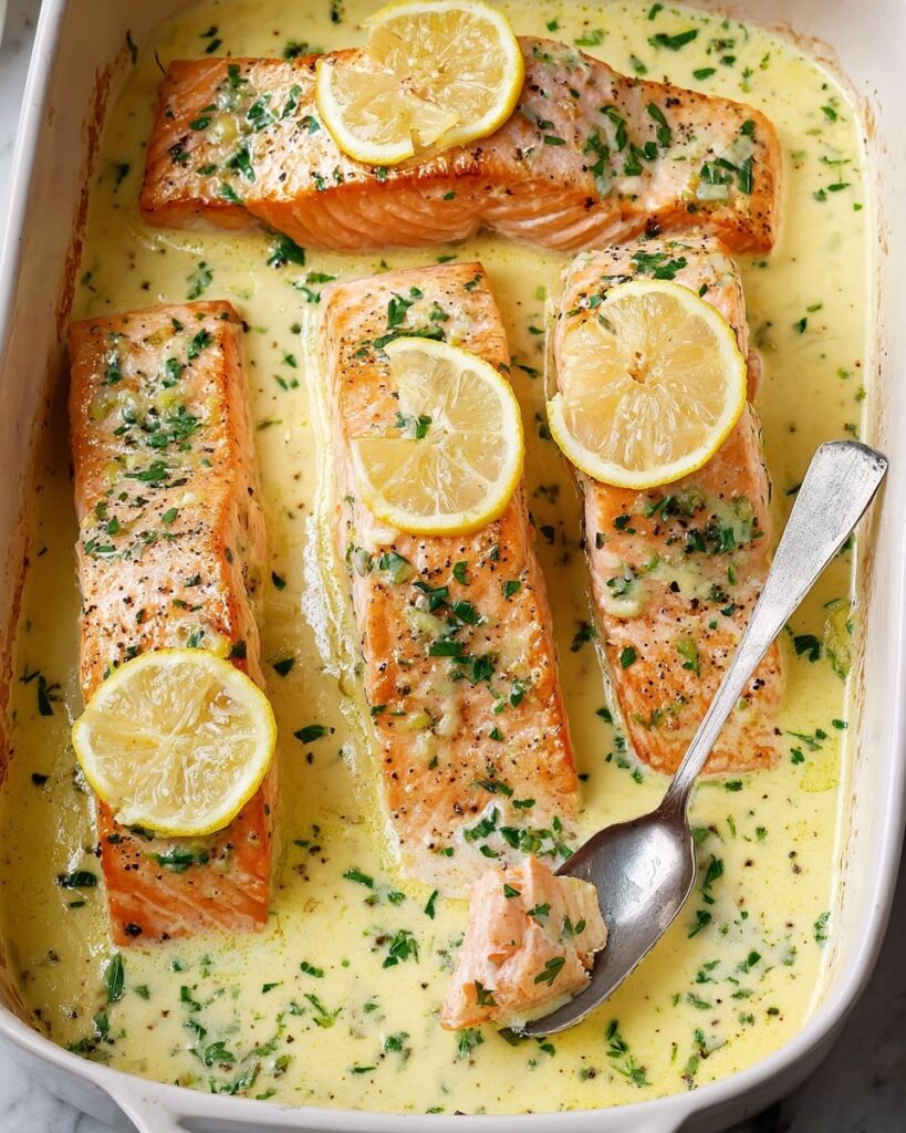 Baked Salmon with Lemon Butter Cream Sauce Recipe
