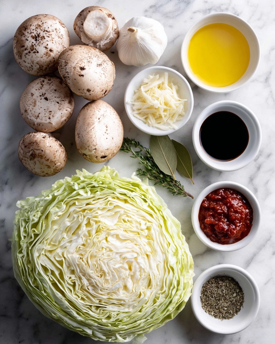 In a close-up view of a large white pot filled with a warm vegetable soup, you see several layers of food: the bottom layer is a clear golden broth with hints of oil and spices, floating on top are soft, slightly translucent cabbage pieces in pale yellow and white, thick round carrot slices in bright orange, and sliced brown mushrooms with white inner parts. Small green herbs are sprinkled all over the surface adding fresh color. A wooden spoon dips into the soup on the right side, stirring the ingredients gently. The pot is placed on a white marbled surface showing soft gray patterns. photo taken with an iphone --ar 4:5 --v 7