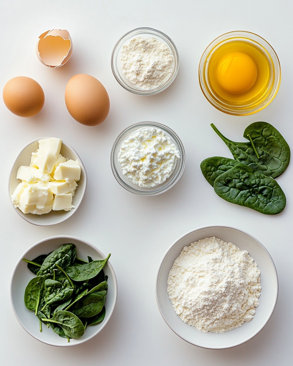 The image shows round, golden brown savory muffins with a slightly uneven surface. Each muffin has a textured top layer that is crispy and browned, with visible green spinach leaves embedded in a creamy white cheese mixture. The muffins are arranged closely together on a wooden board, giving a rustic feel. The tops have a mix of white and light brown colors with green highlights from the spinach, and the muffins look soft and thick with a dense, moist texture inside. photo taken with an iphone --ar 4:5 --v 7