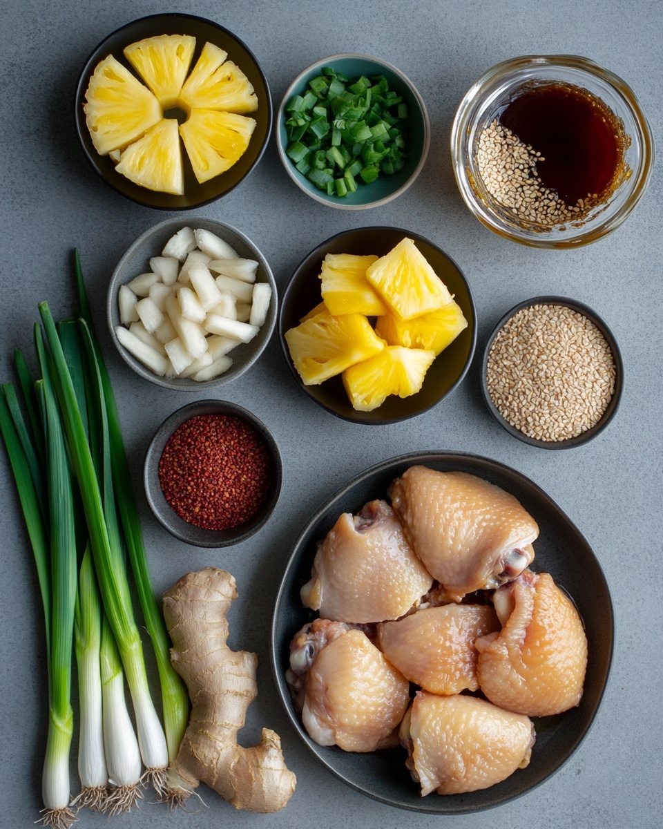 The image shows several grilled chicken thighs on a dark grill rack. Each thigh is glazed with a shiny, caramelized sauce that creates a rich reddish-brown color with dark charred grill marks and edges. The skin looks crisp and slightly sticky from the glaze. On top of each piece, there are small green slices of fresh scallions scattered as a garnish, adding a pop of color. The close-up shot focuses on the front piece of chicken with a sharp, detailed texture of the glaze and grill marks, while the other pieces blur softly in the background. The scene is set on a white marbled surface. photo taken with an iphone --ar 4:5 --v 7