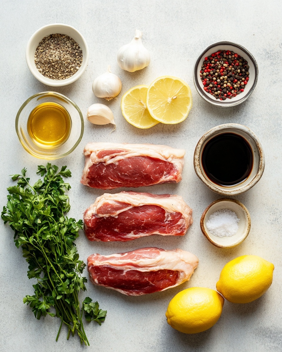 The image shows a close-up of several small, square-shaped pieces of grilled meat stacked together on a wooden board. The meat has a shiny, caramelized brown texture with some darker grill marks and is sprinkled with small bits of bright green chopped herbs. In the background, there is a blurred green garnish. The whole setup is placed on a white marbled textured surface. photo taken with an iphone --ar 4:5 --v 7