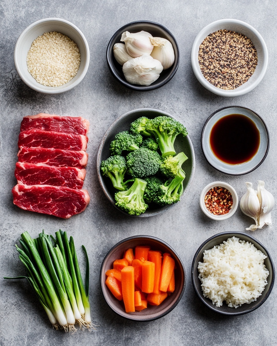 The dish shows a close-up view of a tasty stir-fry with three main layers. The top layer includes bright green broccoli florets with a bumpy texture, and orange and red bell pepper strips that are shiny and smooth. The middle layer has light green sugar snap peas with a glossy surface. The bottom layer features medium-brown cooked beef pieces with a slightly shiny, moist texture, sprinkled with chopped green onions and white sesame seeds. All ingredients are mixed together in a dish, placed on a white marbled surface. photo taken with an iphone --ar 4:5 --v 7