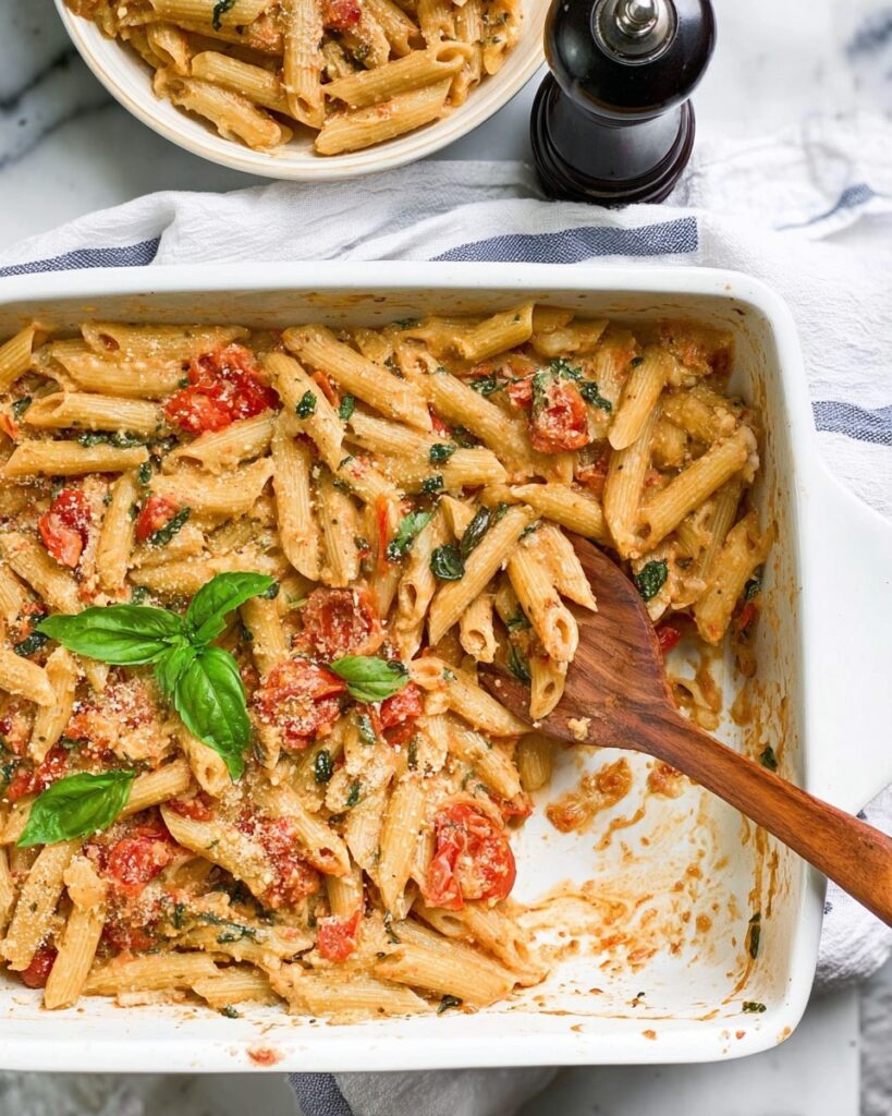 Creamy Baked Feta Pasta with Chicken and Roasted Tomatoes Recipe