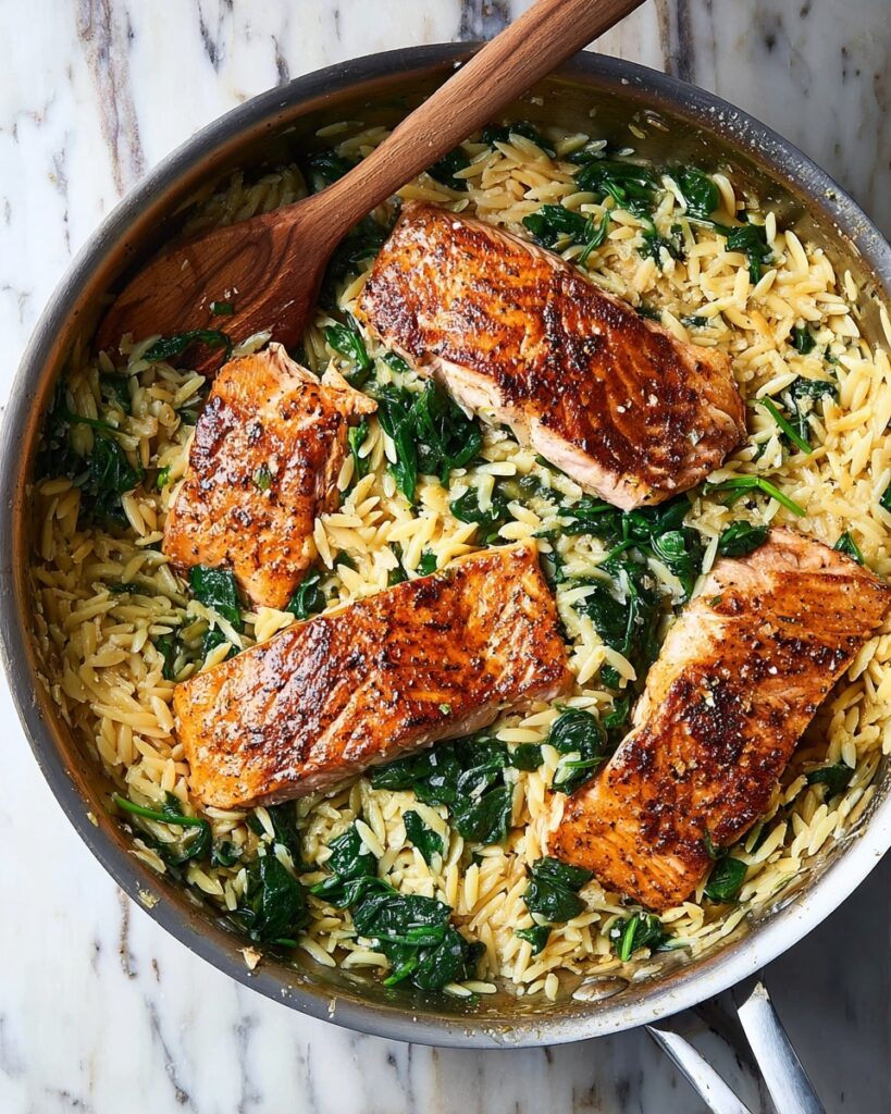 One Skillet Salmon with Lemon Orzo Recipe