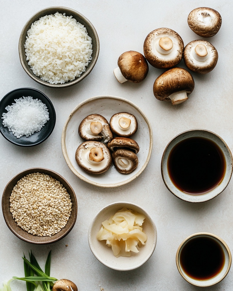 A round wooden bowl filled with a single layer of brown cooked rice mixed evenly with slices and clusters of dark brown and light beige mushrooms, showing a soft, slightly shiny texture. The bowl is placed on a wooden surface with visible scratches, and a blue cloth with a white, small oval pattern rests nearby, along with a ribbed wooden object. The colors focus on earthy browns and soft beige, with natural lighting highlighting the rice and mushrooms. Photo taken with an iphone --ar 4:5 --v 7