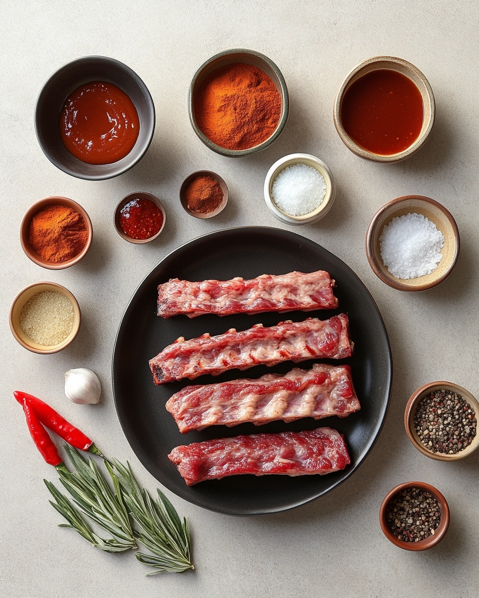 The image shows several pork ribs layered with a thick, dark red BBQ sauce that looks sticky and rich. The ribs rest on a piece of crumpled parchment paper, placed on a cooling rack with a white marbled surface underneath. The ribs have a grilled texture with some charred edges, and the sauce covers most of the meat, highlighting the rough layer of the cooked ribs. Photo taken with an iphone --ar 4:5 --v 7